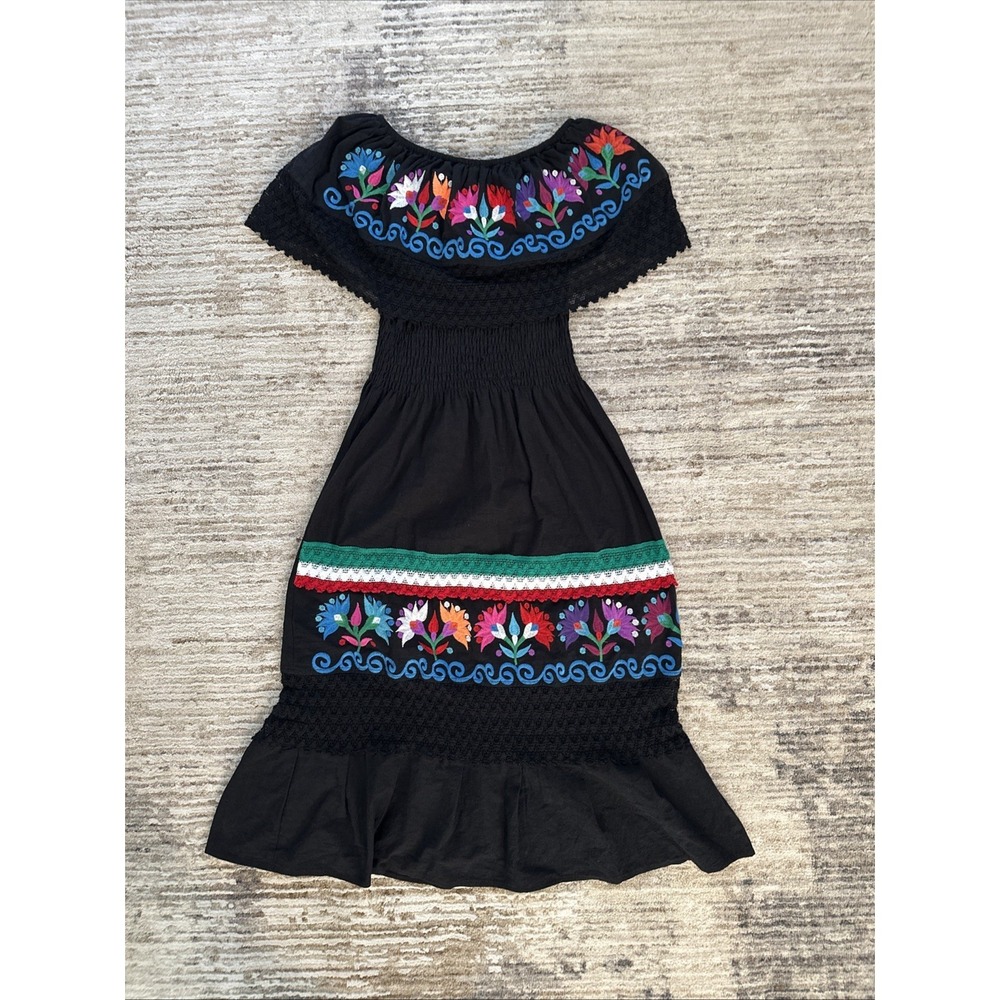 YZXDORWJ Dress Women Black Size M Peasant Shift Embroidered Boho Artsy Festival